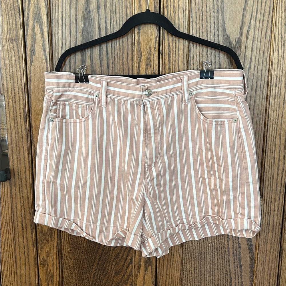 American Eagle Pink Striped Denim Mom Short shorts cotton comfortable jeans 18 - Picture 4 of 8